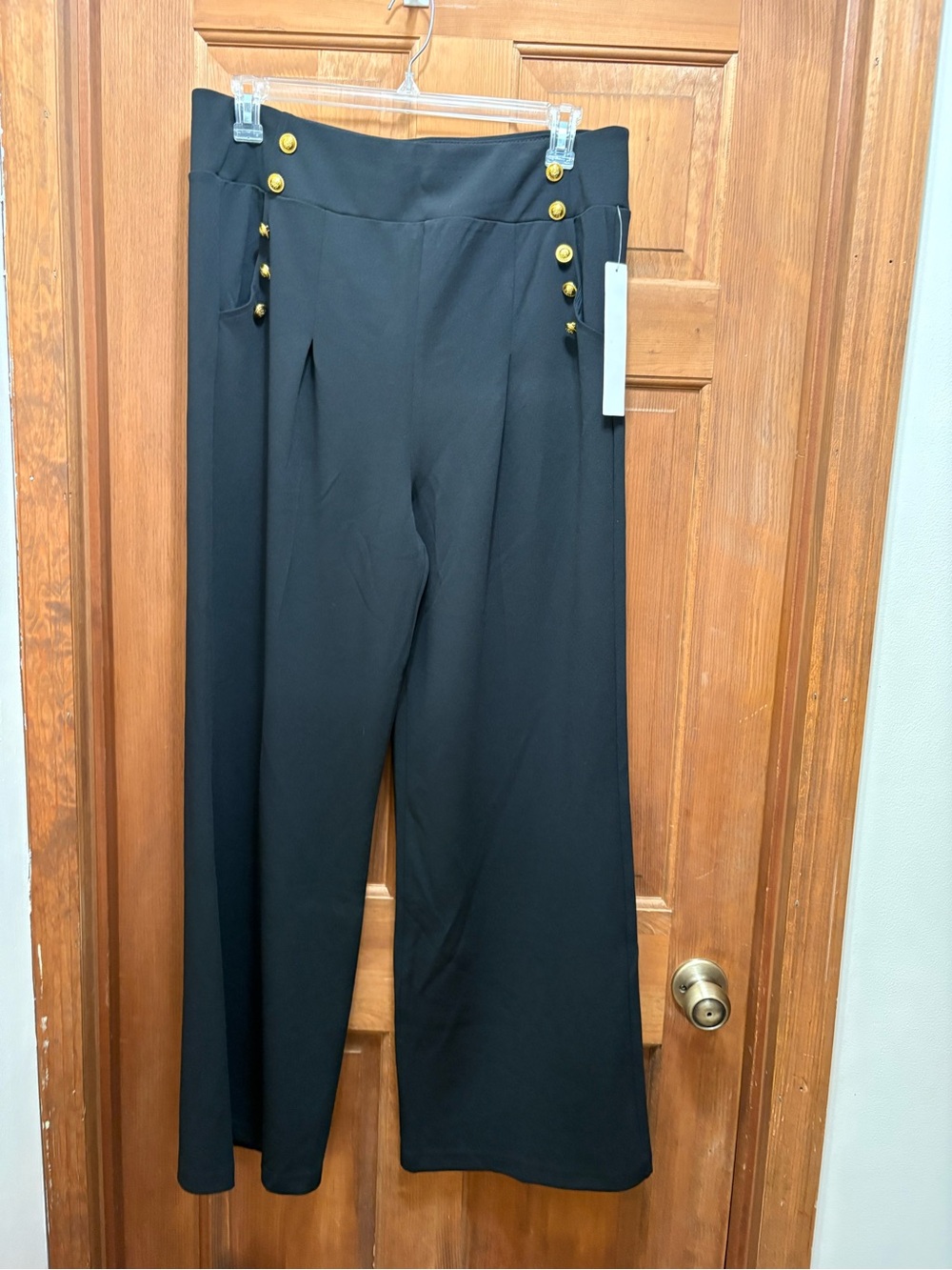 New Mix Black High-Waist Wide Leg Trousers with Gold Buttons nwt